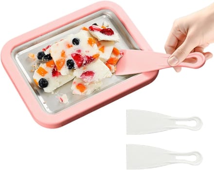 Rolijs Machine - Yoghurt Plaat - Desserts Maken - Dubbele Schraper - 22.6 cm - Roze