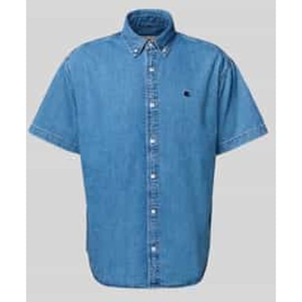 Jeansoverhemd met labelstitching, model 'LUCAS'