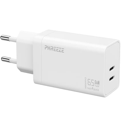 Usb C adapter 2 poorten - Snellader usb C - 65w oplader - Laptop oplader usb C - Phreeze origineel
