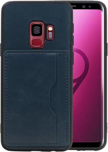 Navy Staand Back Cover 1 Pasje Hoesje voor Samsung Galaxy S9