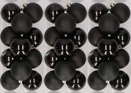 Decoris kerstballen - 36x st - zwart - D6 cm - kunststof - mat/glans - kerstversiering