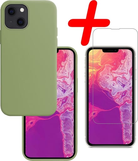 Hoesje Met Screenprotector - Geschikt voor Apple iPhone 13 Mini - Sterk & Shockproof - Back Cover - Siliconen Case - Telefoon Hoes - Groen