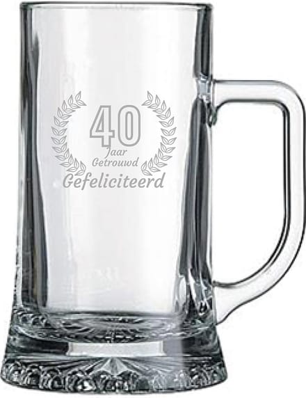 Gegraveerde Bierpul 50cl Gefeliciteerd 40 jaar getrouwd