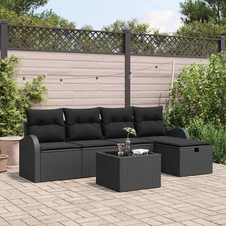 vidaXL - Bankstel - 6 - st - Zwart - poly - rattan