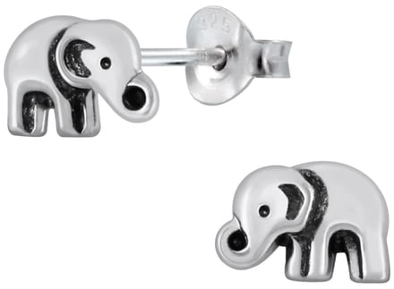 Joy|S - Zilveren olifantje oorbellen - 6 x 8 mm - geoxideerd