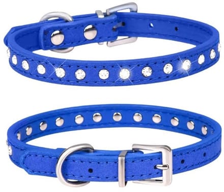 Store_7 Oogverblindende Bling Kraag Donkerblauw Suède Leer