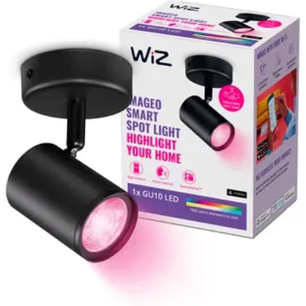 WiZ Plafondlamp Imageo - Opbouwspot - 1 spot - Gekleurd en Wit Licht - Slimme LED Verlichting - GU10 fitting - 1x 5W - Zwart - Wi-Fi