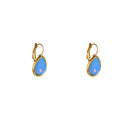 Go Dutch Label Oorhangers French Hook - Big Drop Stone Blue