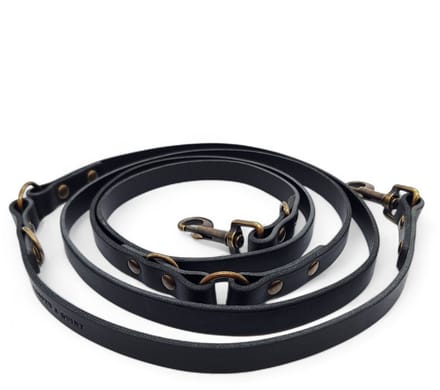 Cooper & Quint Switch Verstelbare Leren Hondenriem - Zwart - 2cm - Oud Messing