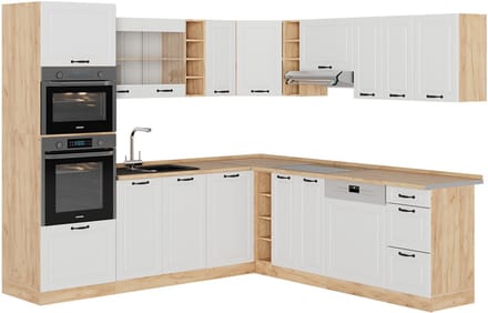 Vicco Hoekkeuken R-Line, Wit Landhuis/Goudkleurig Eiken, 247 x 237 cm, WB Eik