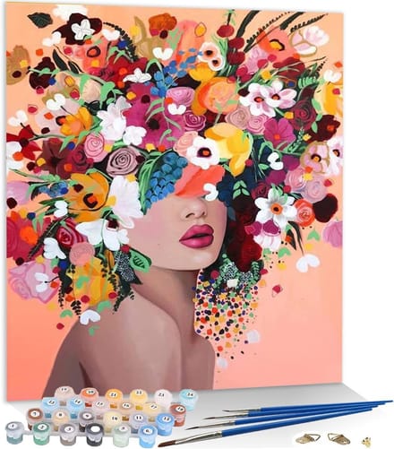CE - Schilderen op Nummer - Ongeframeerd Canvas - 40x50 cm - Vrouw & Bloemen