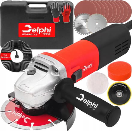 Haakse slijper 1500W met toerentalregeling en accessoires