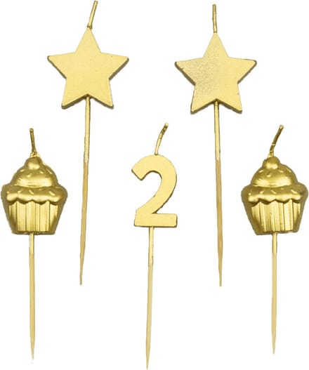 Verjaardag taartkaarsjes 2 jaar goudkleurig.