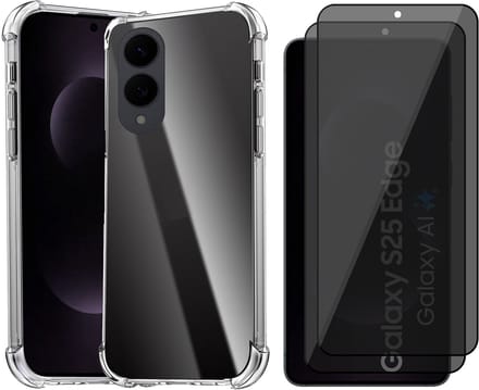 Hoesje geschikt voor Samsung Galaxy S25 Edge - 2x Privacy Screenprotector Volledig Dekkend Glas - Shockproof Transparant