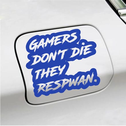 Bumpersticker - Gamers Dont Die They Respawn - 12,6 X 14,8 - Blauw