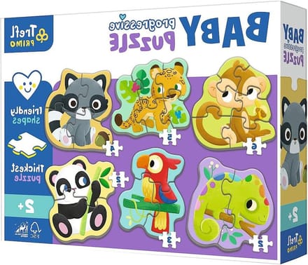 Baby Puzzel - Inlegpuzzel Kinderen - Ontwikkeling Peuters - 6 Gevormde Puzzels - 2-6 Elementen - Exotische Dieren