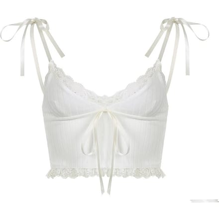 Nieuwe Vetersluiting Jarretel Sexy Korte V-hals Vest Top L wit