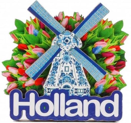 Magneet 2D MDF Bos Tulpen Met Molen - Souvenir