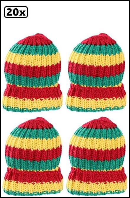 20x Muts gebreid rood/geel/groen