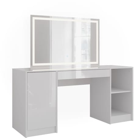 Vicco Sherry Kaptafel met licht – 158.2 cm met LED-spiegel Wit/wit hoogglans
