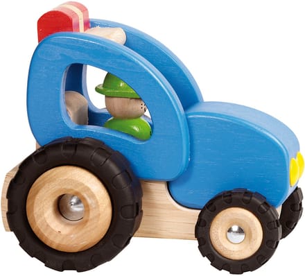 GOKI Houten voertuig - Tractor - 14,4X13X12,1Cm - Met Rubberen Banden - 2 Jaar