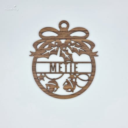 [Nice Little Things] - Maxi Kerst Ornament - Met naam - Walnoot - Belletjes