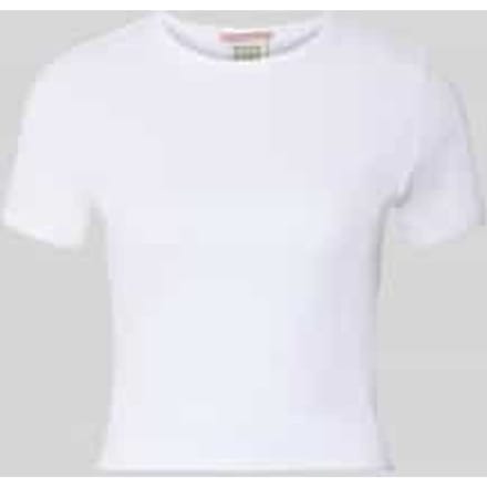 Cropped T-shirt met geribde ronde hals