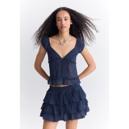 Stradivarius Broekrok van bambula met volants  Marineblauw M
