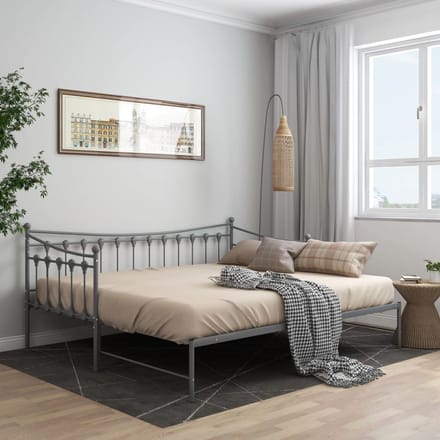 vidaXL - Slaapbank - uittrekbaar - metaal - grijs - 90x200 - cm