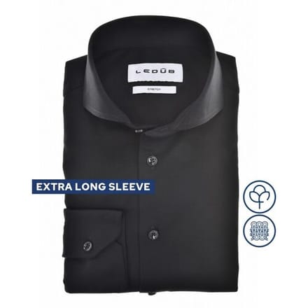 Ledûb Overhemd Slim Solid Color Cotton Jersey Stretch Extra Long Sleeve Mouwlengte 7 Zwart / male
