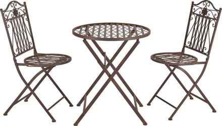 Bistroset Biella metaal tuintafel met 2 tuinstoelen bruin