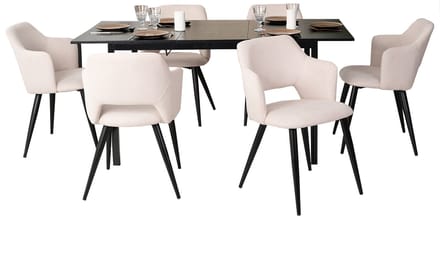 Eetkamerset - 7-delig Uitschuifbare tafel - Zwart en lightbeige