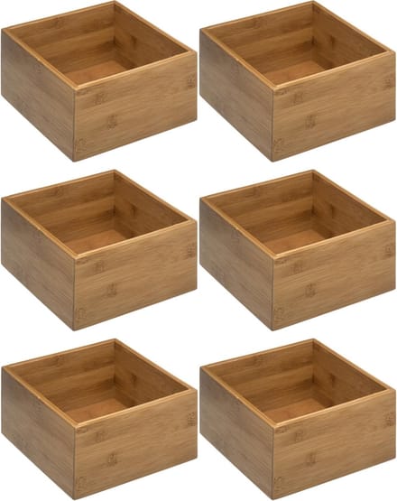 5Five - Opberg/sorteer/lade verdelers bakjes bamboe 18 x 18 x 9.5 cm - Set van 5x stuks