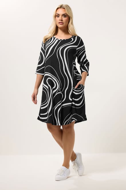 Yours Zwarte Abstracte Swirl Tuniekjurk Size 46