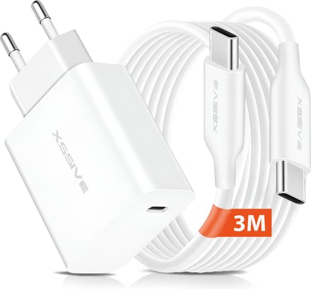 45W Power Adapter met USB-C naar USB C Kabel 3 Meter - Super Fast Charging 2.0 - Geschikt voor Samsung Galaxy Telefoon en Tablet Oplader