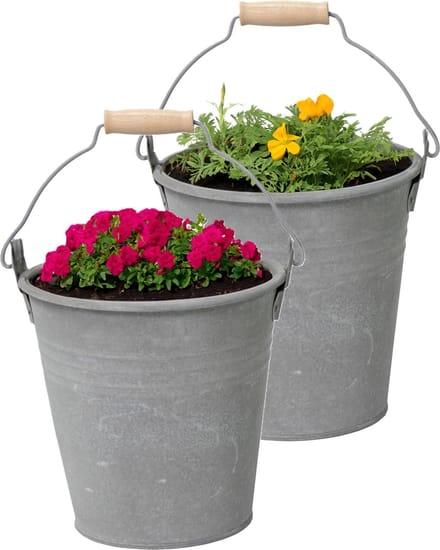 Mega Collections Emmer/plantenpot/bloempot Eddy - 2x - zink - zilver - D18 X H18 cm