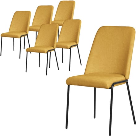 ML-Design mosterd eetkamerstoelen set van 6 gestoffeerde keukenstoelen comfortabel ergonomisch zachte polyester zitting hoge rugleuning metalen poot modern scandinavisch luxe design woonkamer eethoek keuken stoelen elegant minimalistisch
