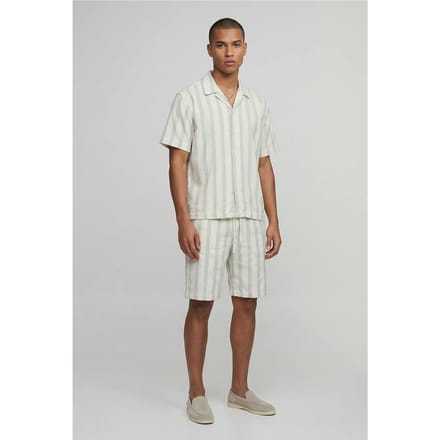 Geborduurd Gestreept Oversized Shirt & Wijde Korte Broek Set | Sage | Size Medium
