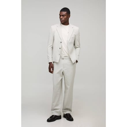 Oversized Boxy Herringbone Suit Blazer | Light Grey | Size Medium