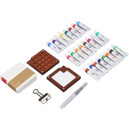 Draagbare Aquarel Palet Set 24 Kleuren Verf Schilderkwast Klein Mini Kunstenaar Aquarel Reizen white