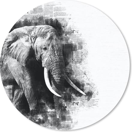 Muismat rond 20x20 cm - Mousepad Olifant - Krant - Verf - Zwart -Wit - Ronde muismatten