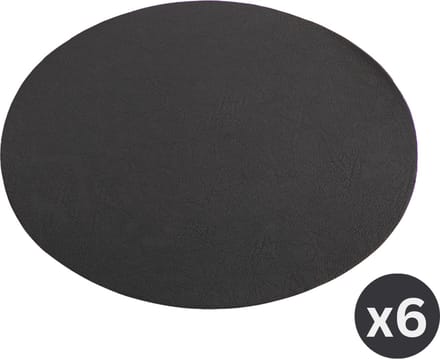 Placemat TROJA - SET/6 - ovaal - kunstleer - 33x45 cm, zwart