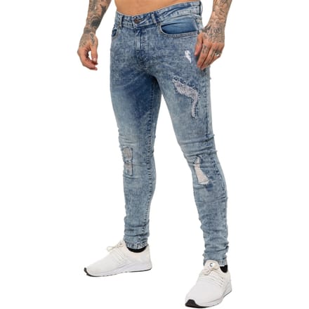 Enzo | Heren Skinny Stretch Ripped Jeans - Lichtblauw