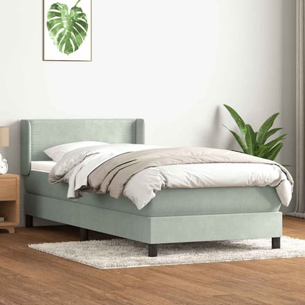 vidaXL - Boxspring - met - matras - fluweel - lichtgrijs - 80x220 - cm