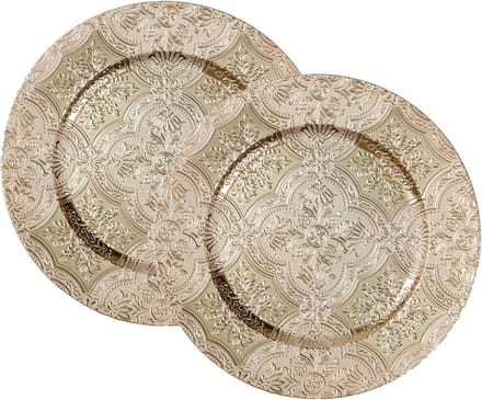 Inge Christmas kerstdiner onderborden -2x - 33 cm -kunststof -goud brokant