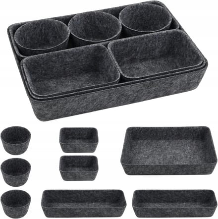 Set van 8 Grijze Vilt Bureau-Organizers voor Kantoor & School