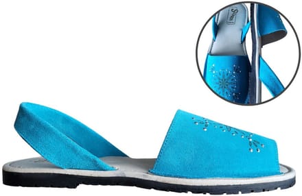 Stravers - Maat 42 Boho Menorquinas dames Turquoise. Grote Maten Spaanse Leren Sandalen