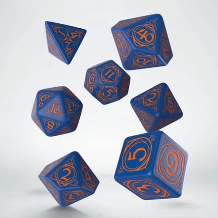 Q-Workshop Tovenaar - Donkerblauw & Oranje dobbelstenen set (7)