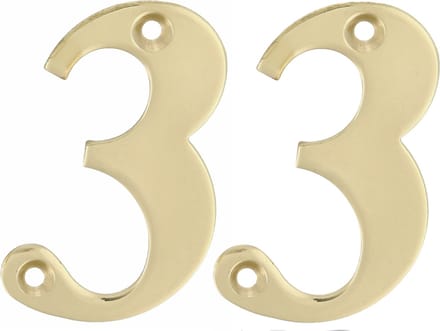 AMIG Huisnummer 33 - massief messing - 5cm - incl. bijpassende schroeven - gepolijst - goudkleur