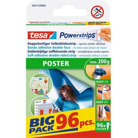 tesa POWERSTRIPS® Poster Dubbelzijdig plakband Wit Inhoud: 96 stuk(s)